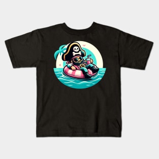 Pool Party Pirate Pink Float Funny Pirate Kids T-Shirt